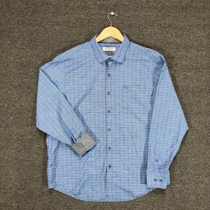 Tommy Bahama Newport Coast Shirt Mens XL Blue Plaid Flip Cuffs Pina Cotton Blend